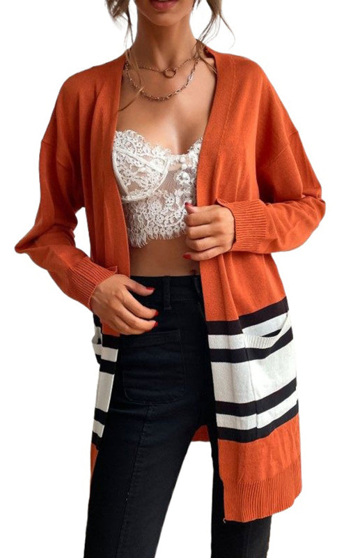 Blue Zone Planet | Contrast Stitching Sweater Cardigan BLUE ZONE PLANET