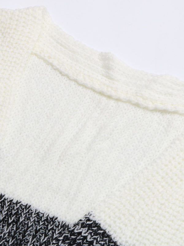 Blue Zone Planet | Black And White Contrast Sweater Cardigan BLUE ZONE PLANET