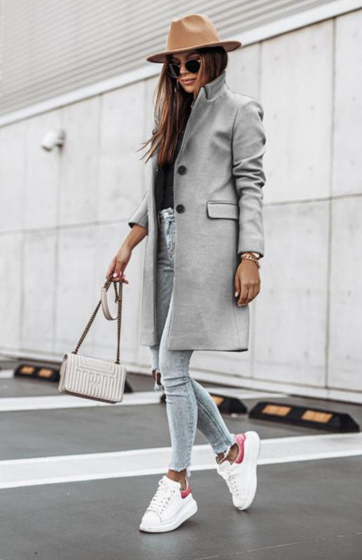 Blue Zone Planet | Autumn And Winter Leisure Long Sleeved Tweed Coat BLUE ZONE PLANET