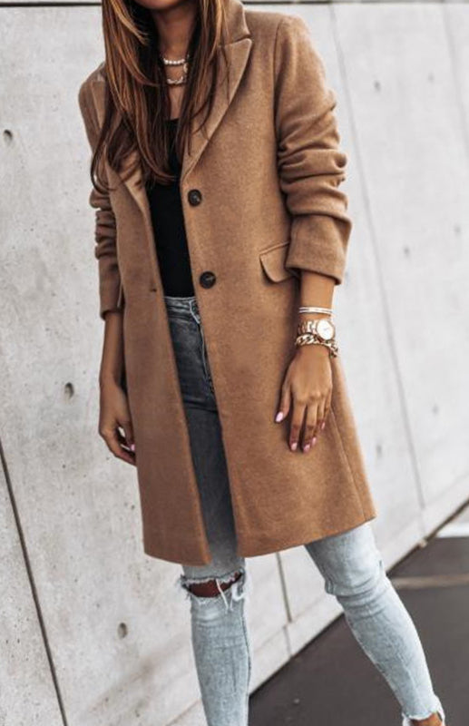 Blue Zone Planet | Autumn And Winter Leisure Long Sleeved Tweed Coat BLUE ZONE PLANET