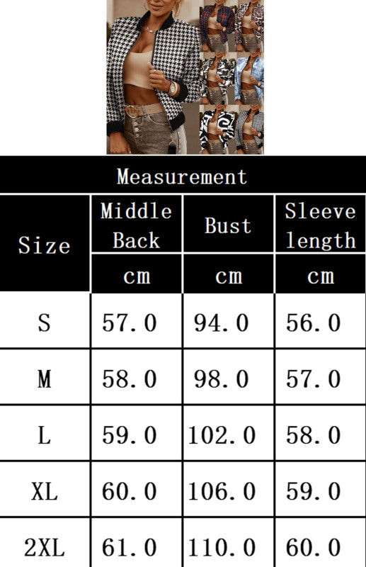 Blue Zone Planet | Zipper Decorative Long Sleeve Print Cardigan Small Coat BLUE ZONE PLANET