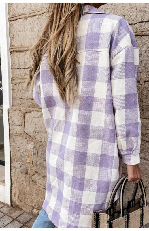 Blue Zone Planet | Women'S Long Plaid Shirt, Large Coat BLUE ZONE PLANET
