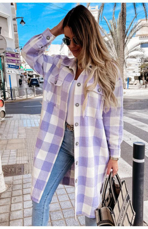 Blue Zone Planet | Women'S Long Plaid Shirt, Large Coat BLUE ZONE PLANET