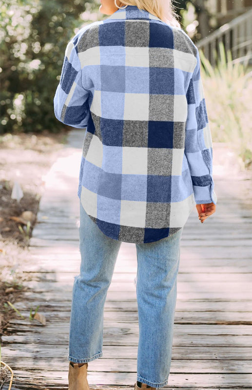 Blue Zone Planet | Plaid Shirt Single-Breasted Woolen Coat BLUE ZONE PLANET