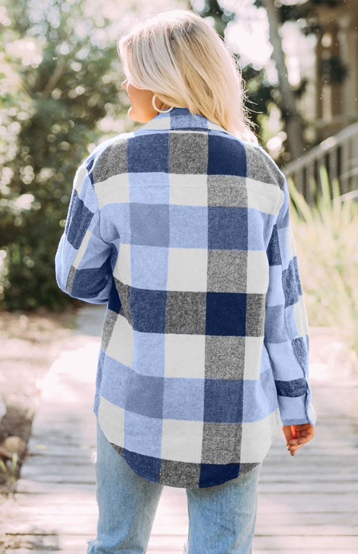 Blue Zone Planet | Plaid Shirt Single-Breasted Woolen Coat BLUE ZONE PLANET