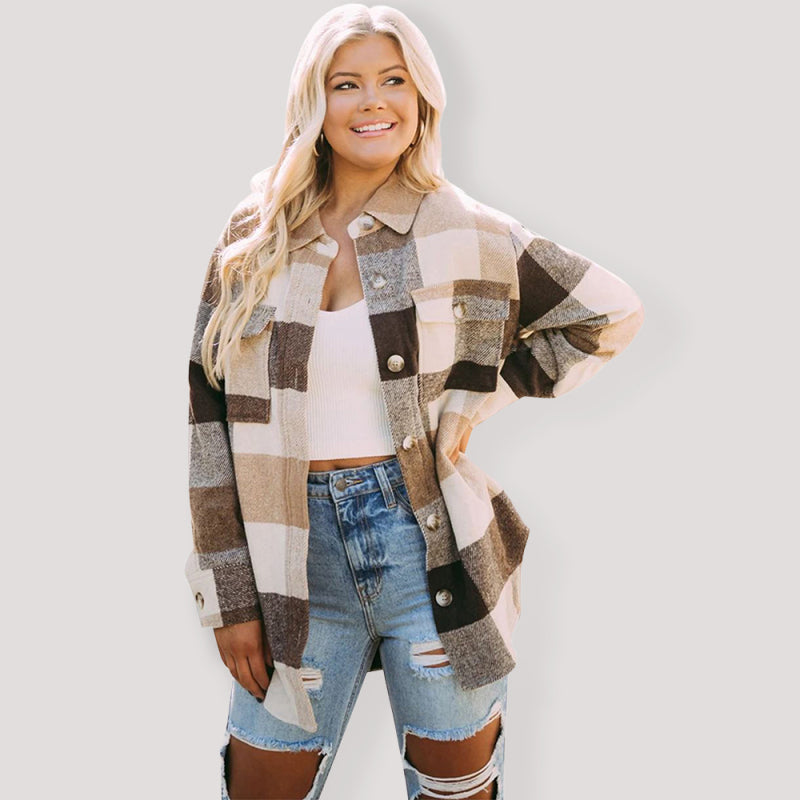 Blue Zone Planet | Plaid Shirt Single-Breasted Woolen Coat BLUE ZONE PLANET