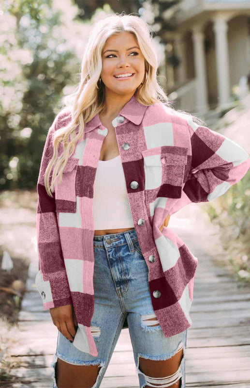 Blue Zone Planet | Plaid Shirt Single-Breasted Woolen Coat BLUE ZONE PLANET