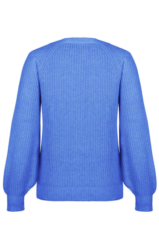 Blue Zone Planet | Solid V-Neck Lantern Sleeve Button Knit Cardigan kakaclo
