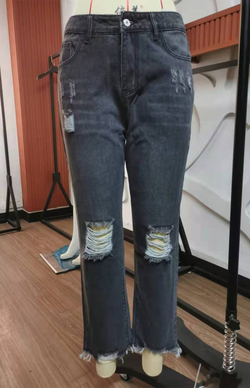 Blue Zone Planet | Temperament Ripped Jeans Pants BLUE ZONE PLANET