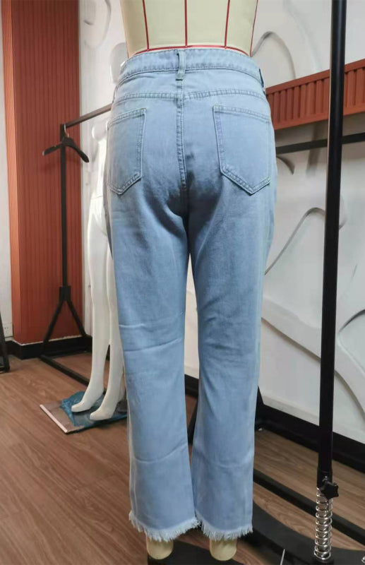 Blue Zone Planet | Temperament Ripped Jeans Pants BLUE ZONE PLANET