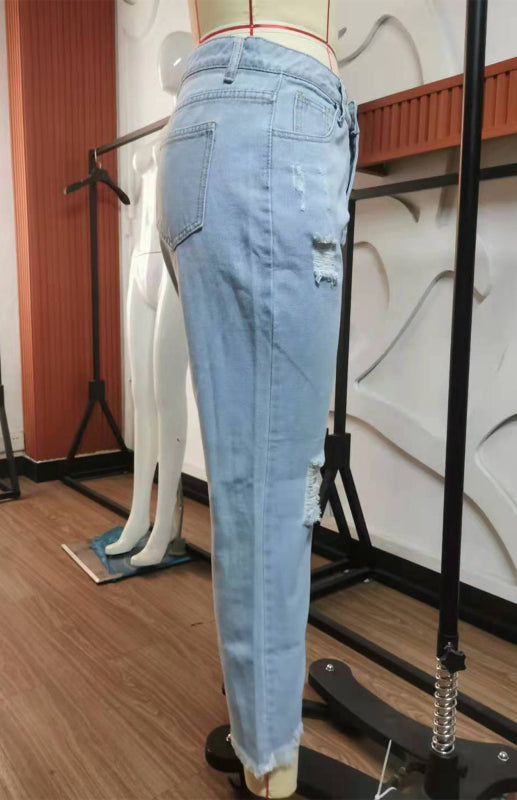 Blue Zone Planet | Temperament Ripped Jeans Pants BLUE ZONE PLANET