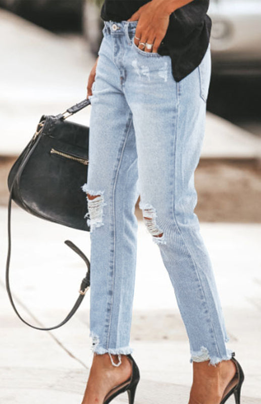 Blue Zone Planet | Temperament Ripped Jeans Pants BLUE ZONE PLANET