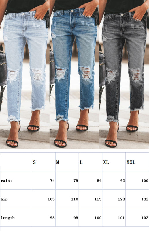 Blue Zone Planet | Temperament Ripped Jeans Pants BLUE ZONE PLANET