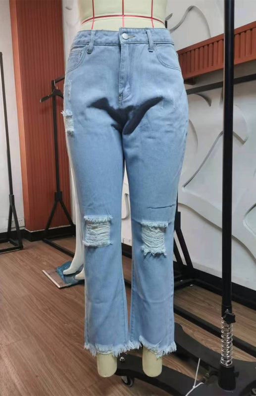 Blue Zone Planet | Temperament Ripped Jeans Pants BLUE ZONE PLANET