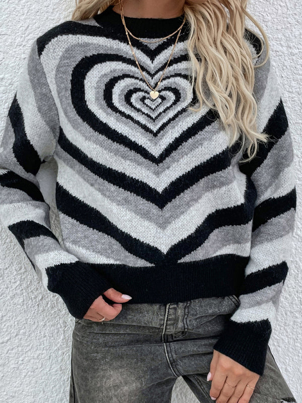 Women'S Round Neck Love Pullover Sweater BLUE ZONE PLANET
