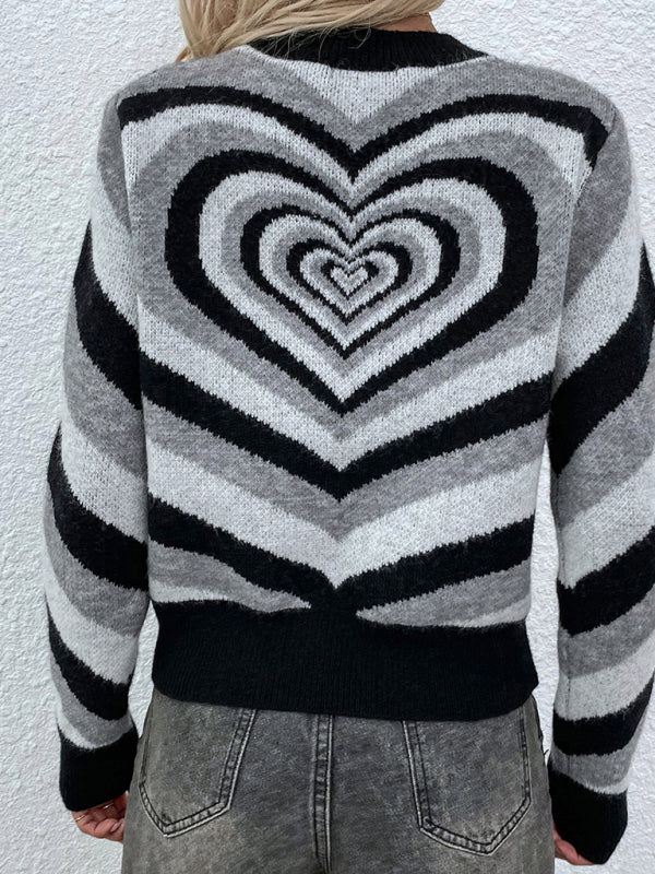 Women'S Round Neck Love Pullover Sweater BLUE ZONE PLANET