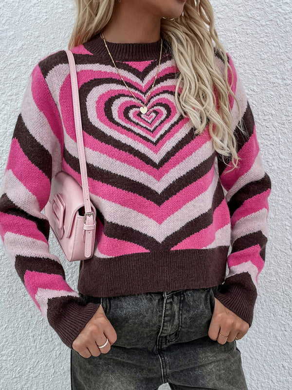 Women'S Round Neck Love Pullover Sweater BLUE ZONE PLANET