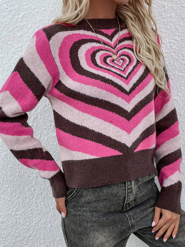 Women'S Round Neck Love Pullover Sweater BLUE ZONE PLANET