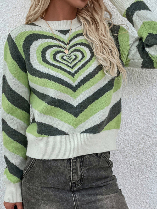 Women'S Round Neck Love Pullover Sweater BLUE ZONE PLANET