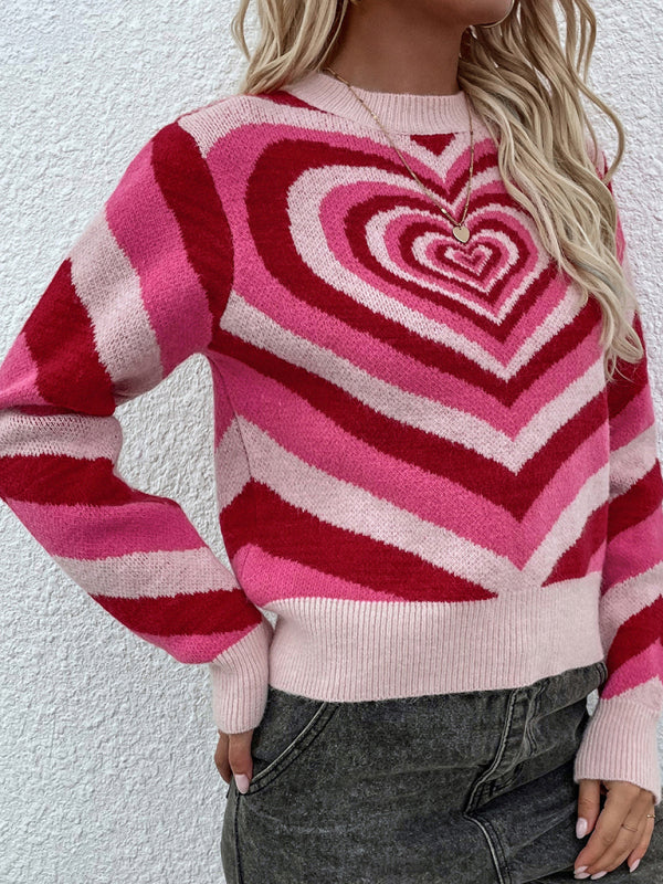 Women'S Round Neck Love Pullover Sweater BLUE ZONE PLANET