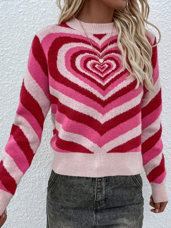 Women'S Round Neck Love Pullover Sweater BLUE ZONE PLANET