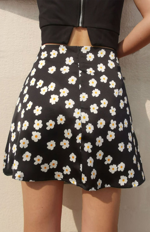 Blue Zone Planet | Laura's High Waist Satin Floral Print Short Mini Skirt BLUE ZONE PLANET