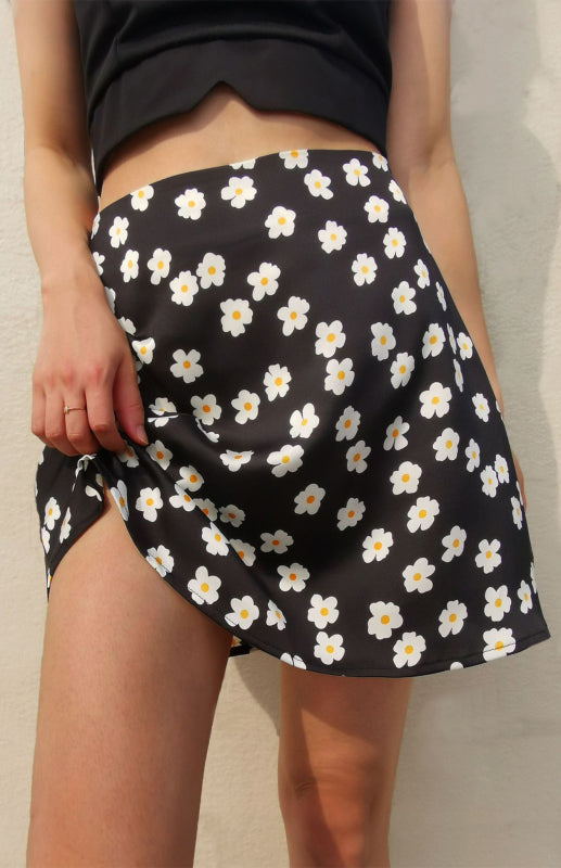 Blue Zone Planet | Laura's High Waist Satin Floral Print Short Mini Skirt BLUE ZONE PLANET