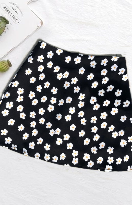 Blue Zone Planet | Laura's High Waist Satin Floral Print Short Mini Skirt BLUE ZONE PLANET