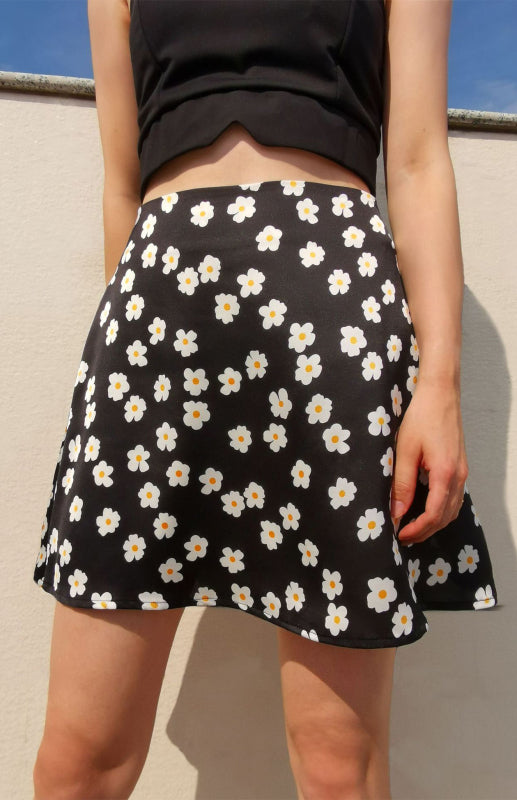 Blue Zone Planet | Laura's High Waist Satin Floral Print Short Mini Skirt BLUE ZONE PLANET