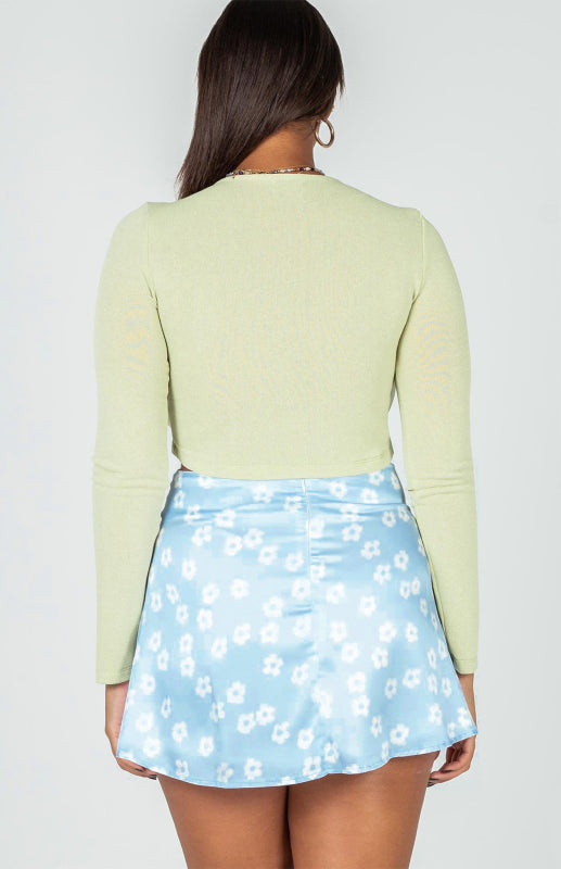 Blue Zone Planet | Laura's High Waist Satin Floral Print Short Mini Skirt BLUE ZONE PLANET