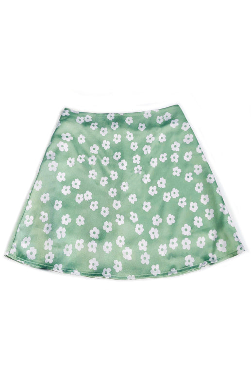 Blue Zone Planet | Laura's High Waist Satin Floral Print Short Mini Skirt BLUE ZONE PLANET