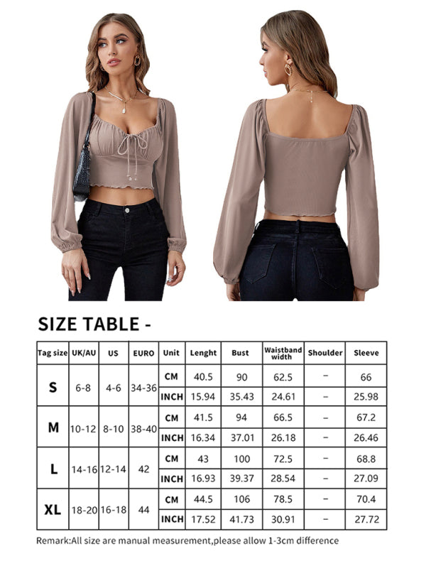 Blue Zone Planet | Women'S Low Cut Navel Lantern Sleeve Drawstring Tops BLUE ZONE PLANET