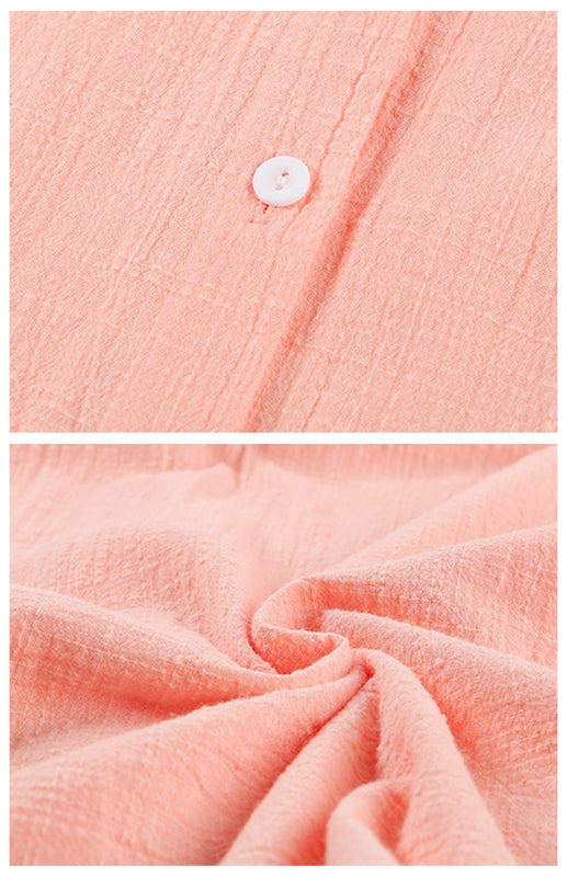 Blue Zone Planet | Linen Lapel Button Raglan Short Sleeve Shirt Curved Slit Hem Blouse BLUE ZONE PLANET
