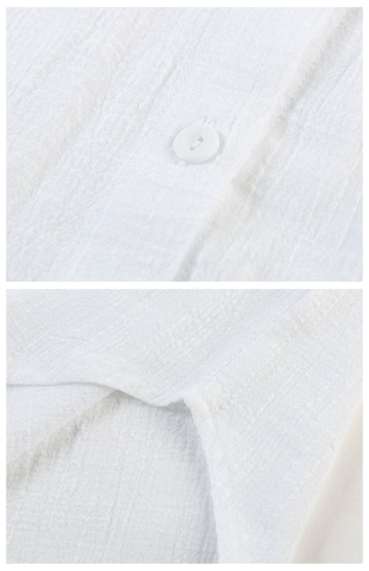 Blue Zone Planet | Linen Lapel Button Raglan Short Sleeve Shirt Curved Slit Hem Blouse BLUE ZONE PLANET