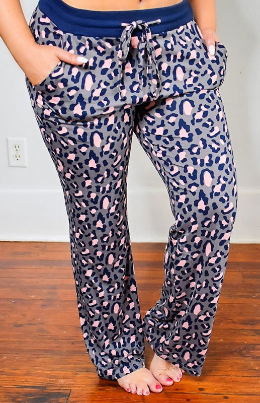 Blue Zone Planet | Leopard Print Solid Waistband Plus Size Pants kakaclo