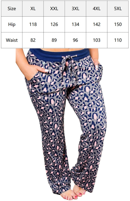 Blue Zone Planet | Leopard Print Solid Waistband Plus Size Pants kakaclo