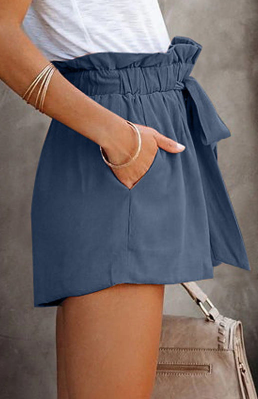 Blue Zone Planet | Women's Ruffled Tied Waist Solid Shorts BLUE ZONE PLANET