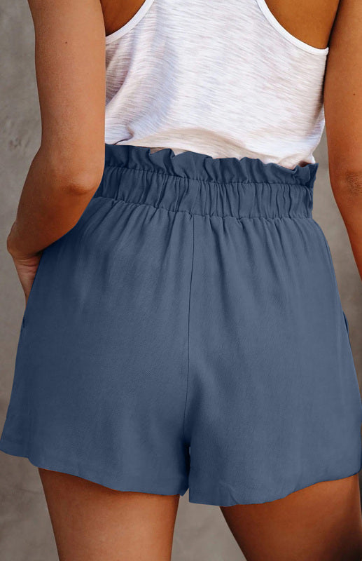 Blue Zone Planet | Women's Ruffled Tied Waist Solid Shorts BLUE ZONE PLANET