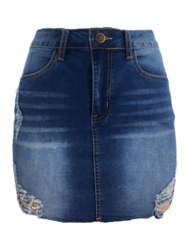 Blue Zone Planet |  ripped loose and slim denim skirt BLUE ZONE PLANET