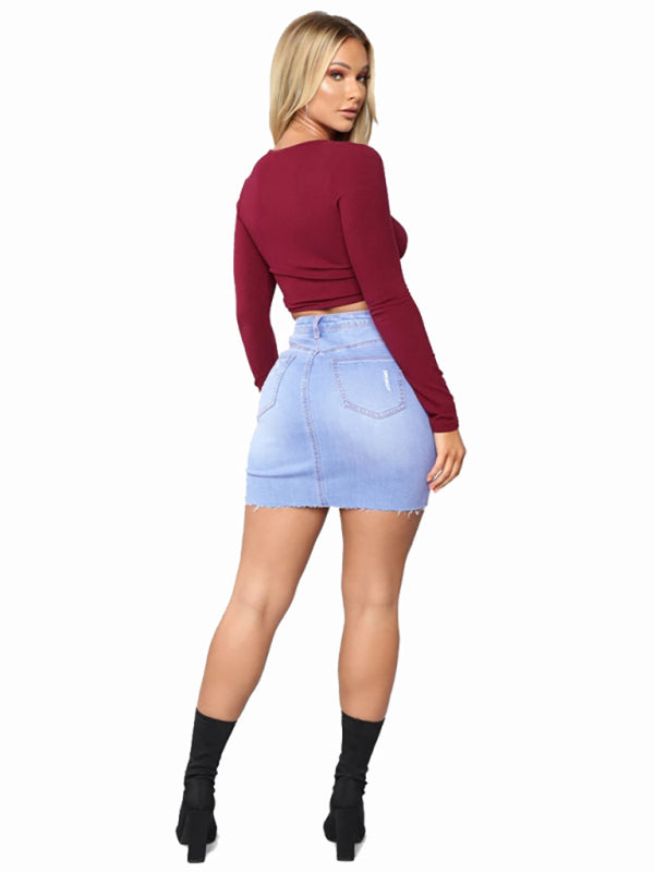 Blue Zone Planet | ripped loose and slim denim skirt BLUE ZONE PLANET