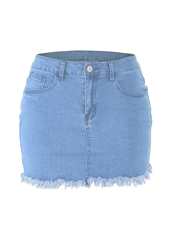 Blue Zone Planet | Retro Fringe Pack Hip Denim Short Skirt BLUE ZONE PLANET