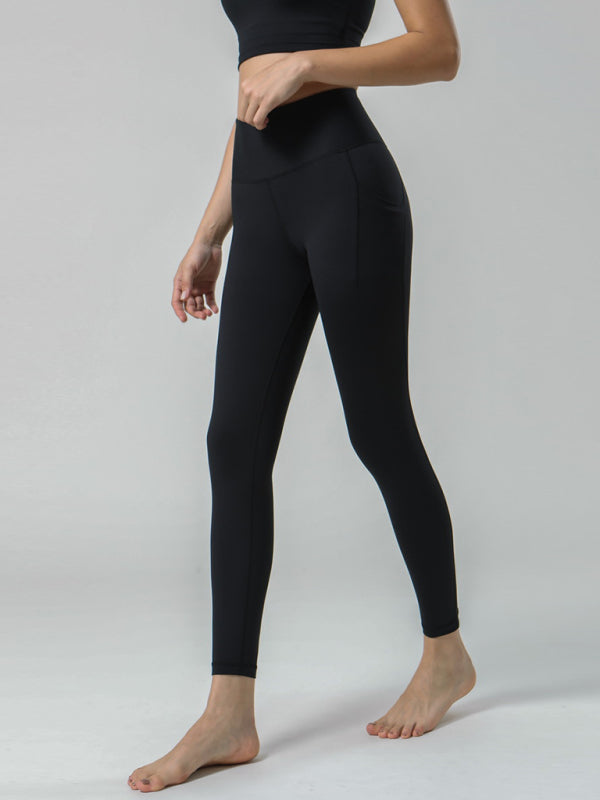 Blue Zone Planet | Double Sided Brushed Yoga Ninth Pants High Waist Pocket Sports Yoga Pants Women BLUE ZONE PLANET