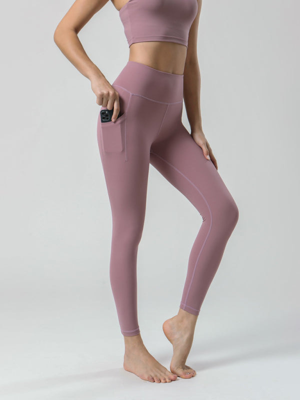 Blue Zone Planet | Double Sided Brushed Yoga Ninth Pants High Waist Pocket Sports Yoga Pants Women BLUE ZONE PLANET