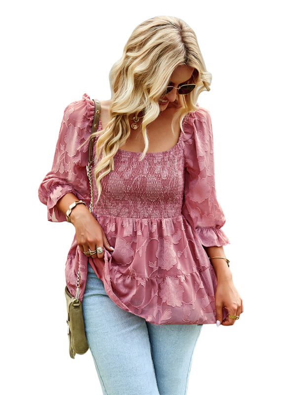 Blue Zone Planet | versatile French Square Neck Shirt Top BLUE ZONE PLANET