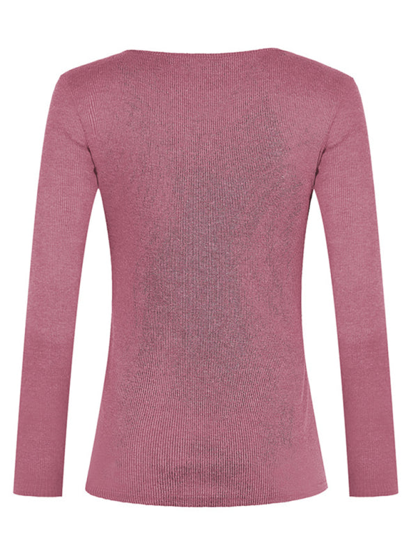 Blue Zone Planet | Solid Color Long Sleeve Button Knit Top BLUE ZONE PLANET