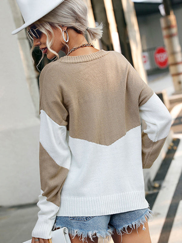 Blue Zone Planet | colorblock sweater european and american autumn top BLUE ZONE PLANET