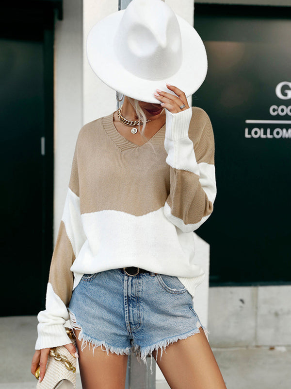 Blue Zone Planet | colorblock sweater european and american autumn top BLUE ZONE PLANET