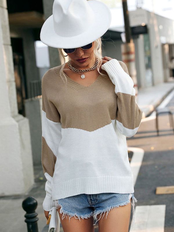 Blue Zone Planet | colorblock sweater european and american autumn top BLUE ZONE PLANET