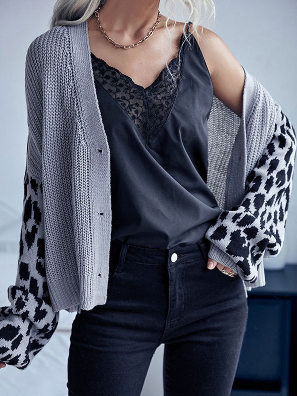 Blue Zone Planet |  Long Sleeve Leopard Sweater Jacket BLUE ZONE PLANET