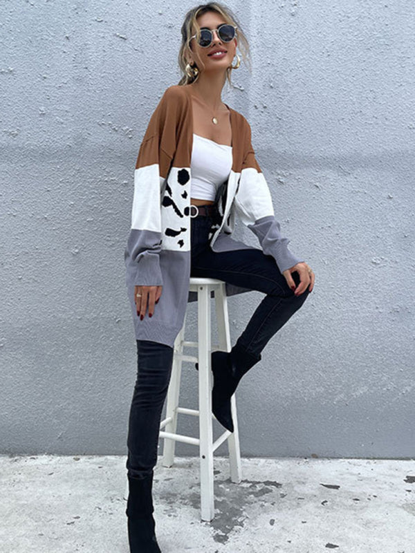 leopard-print cardigan knitted sweater coat BLUE ZONE PLANET